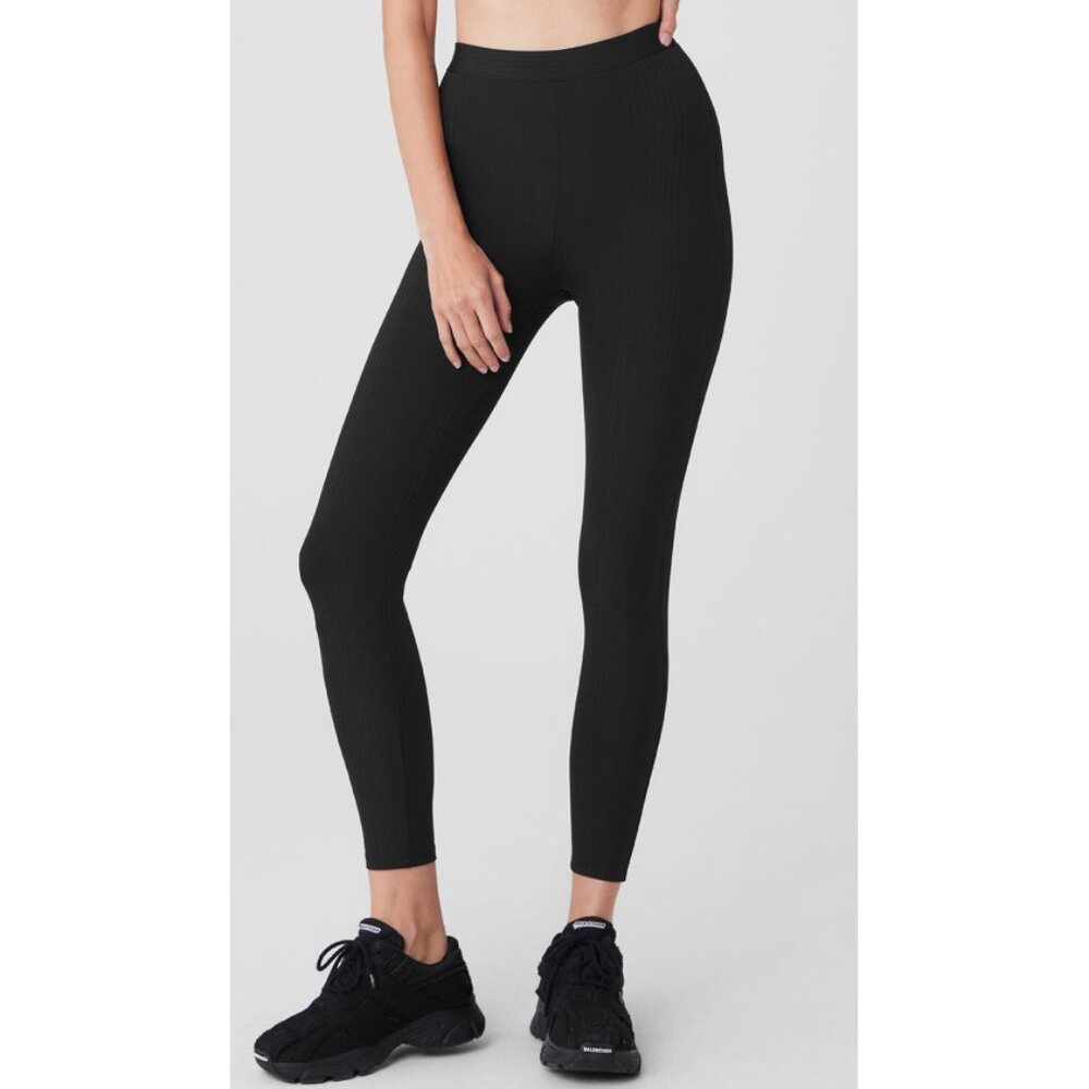 Alo Airlift High-Waist 7/8 Run It Back Leggings Black Ribbed Hi-Rise Tights S